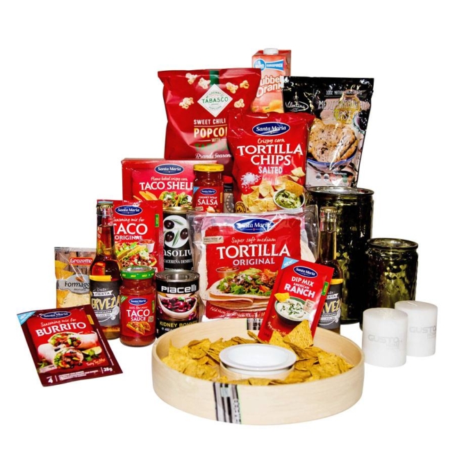 Kerstpakket In rood verlicht